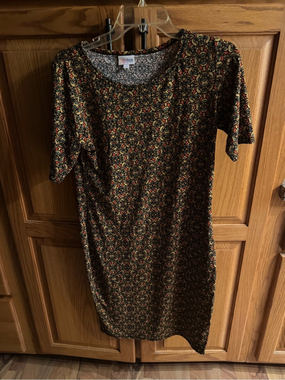 LuLaRoe Midi Dress in Black, Gold and Red Floral Print